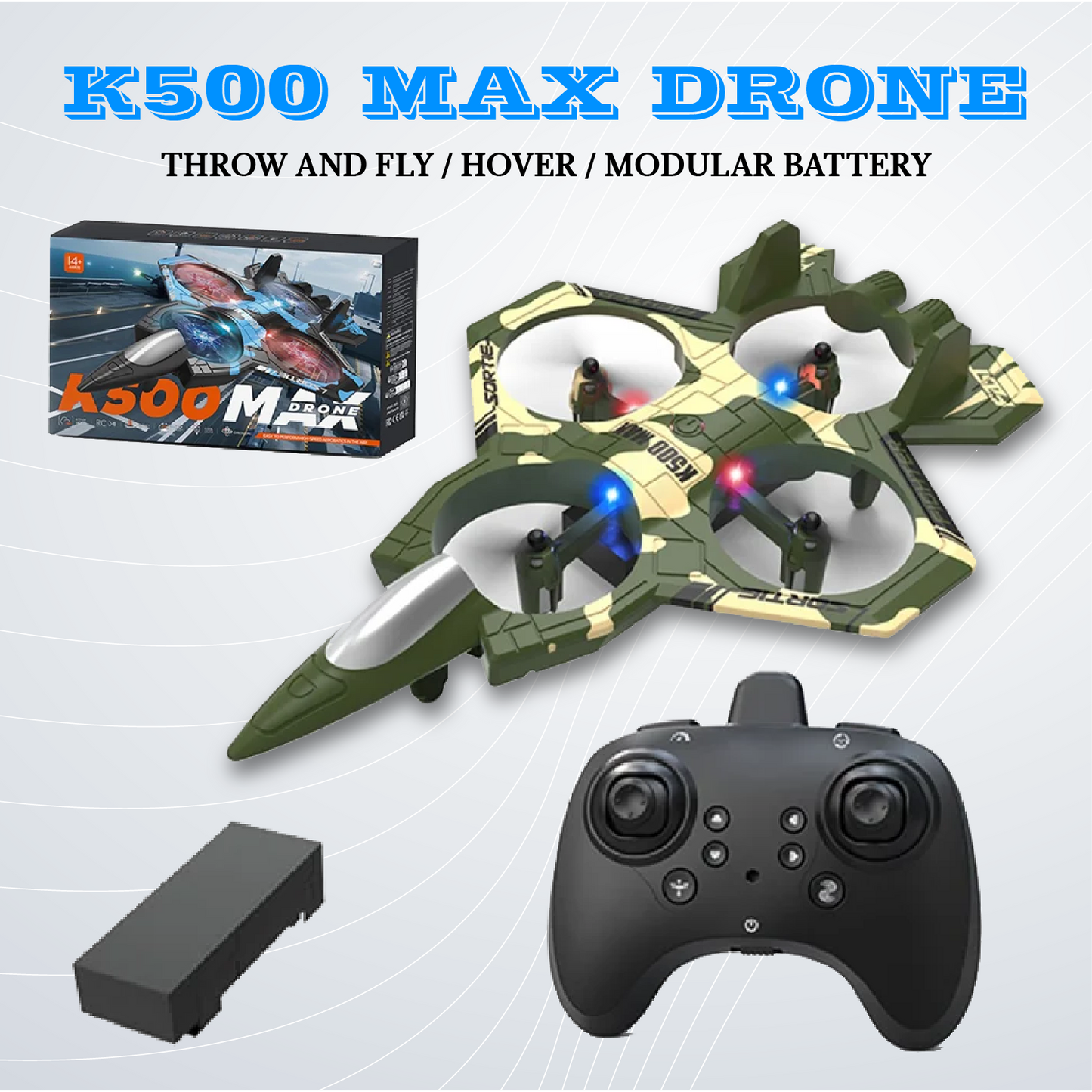 K500 MAX RC Plane Fighter – 2.4G Remote Control Stunt Glider with LED Lights
