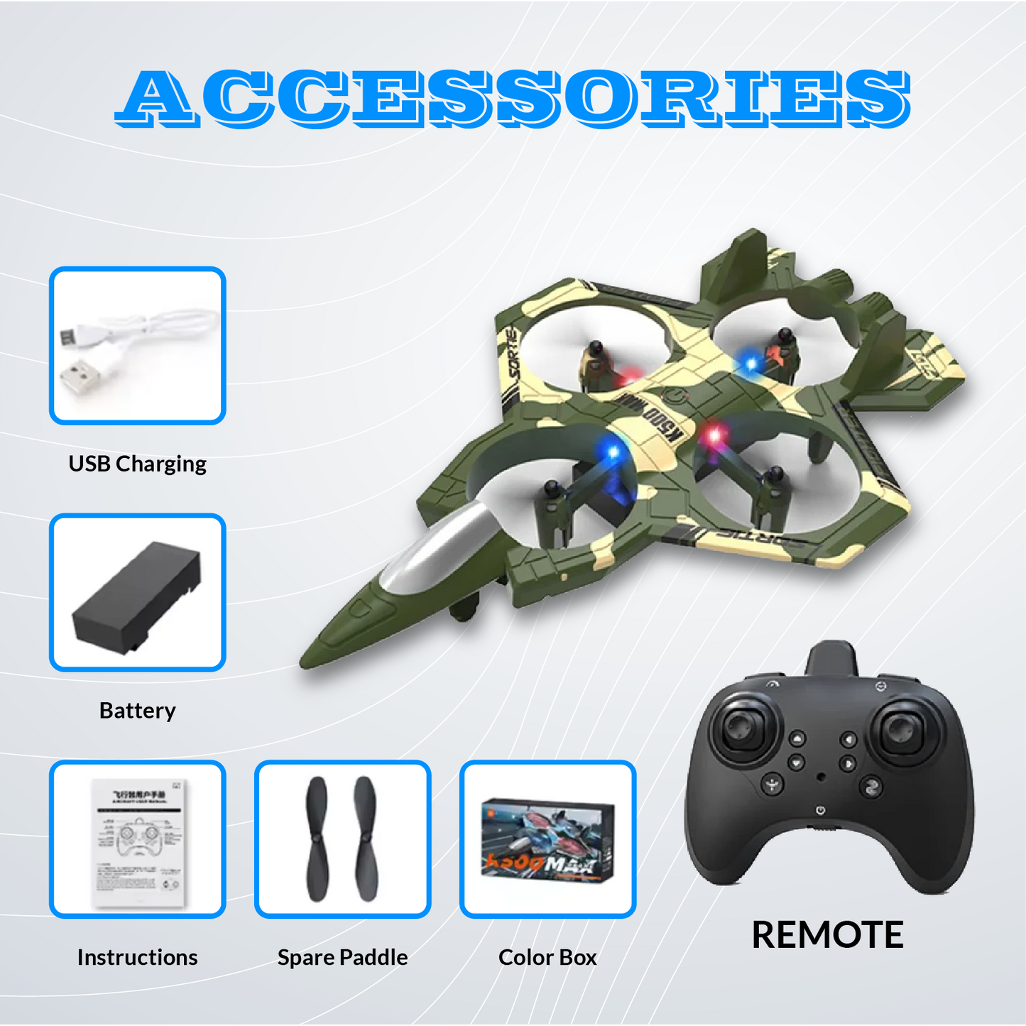 K500 MAX RC Plane Fighter – 2.4G Remote Control Stunt Glider with LED Lights